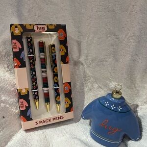 Lug Holiday Sweater Pen Set with Lug Blue Sweater Ceramic Ornament